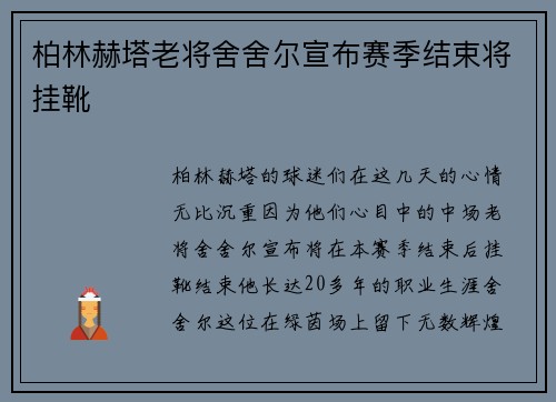 柏林赫塔老将舍舍尔宣布赛季结束将挂靴