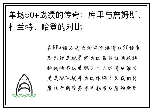 单场50+战绩的传奇：库里与詹姆斯、杜兰特、哈登的对比